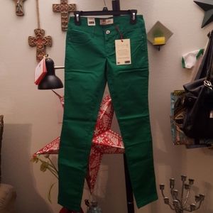Bright green skinny pants